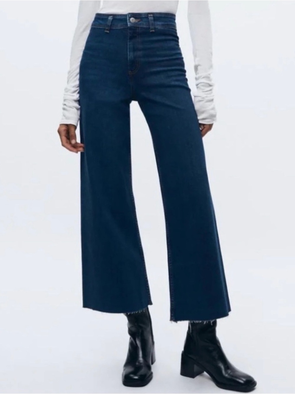 Zara Marine (Sailor) Wide Straight High Waisted Jeans Blue 6